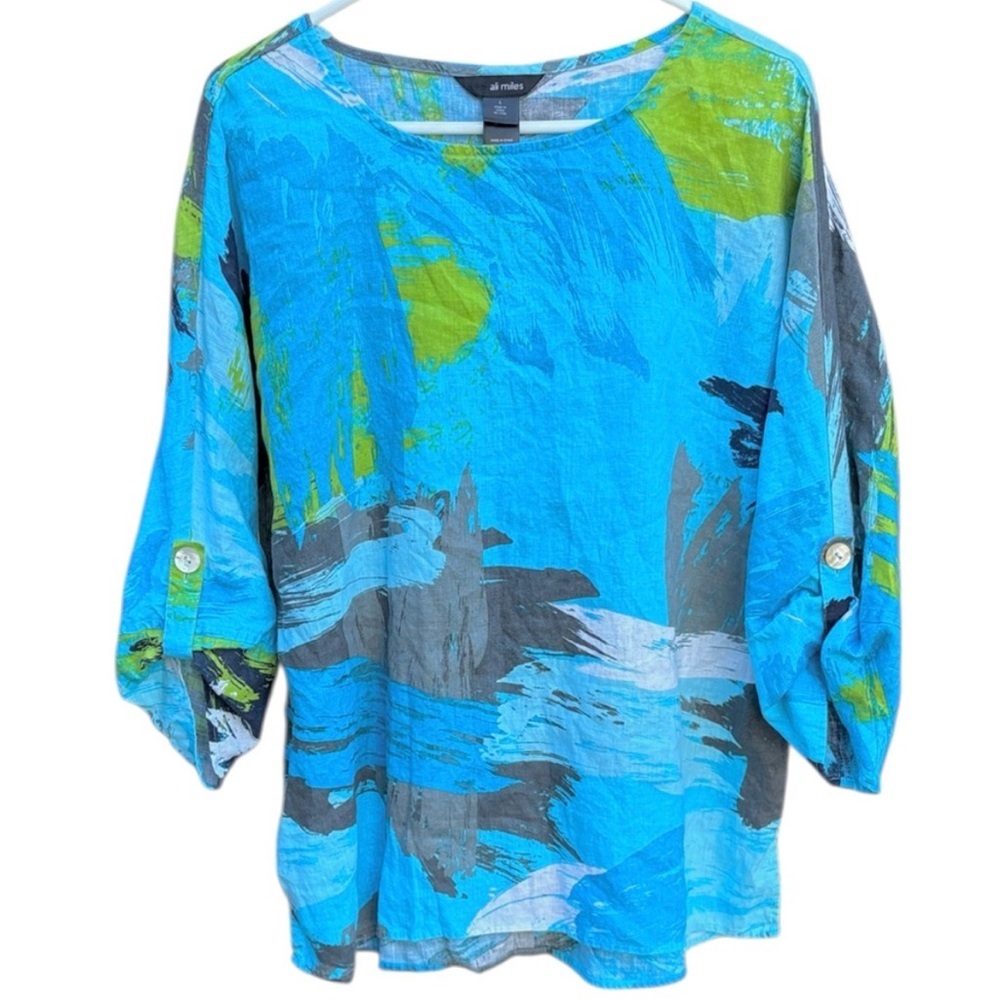 EUC Ali Miles Linen Blend Roll Tab Sleeve
Artsy Top Size Large